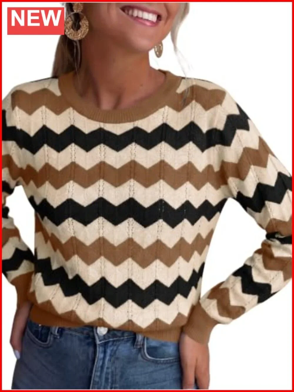 Women's Crew Neck Long Sleeve Knit Pullover Sweater Casual Fall